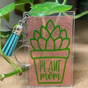 Glittery Plant Mom Keychain with Green vinyl Design New